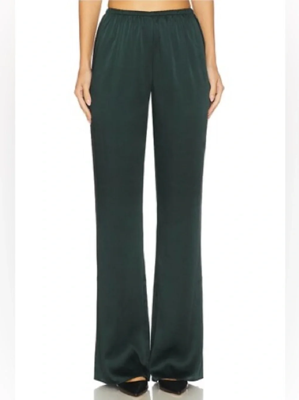 SEROYA Viva Satin Pants in Evergreen Satin Straight Leg Large SER.O.YA